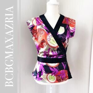 BCBGMAXAZRIA Satin Wrap Kimono Top